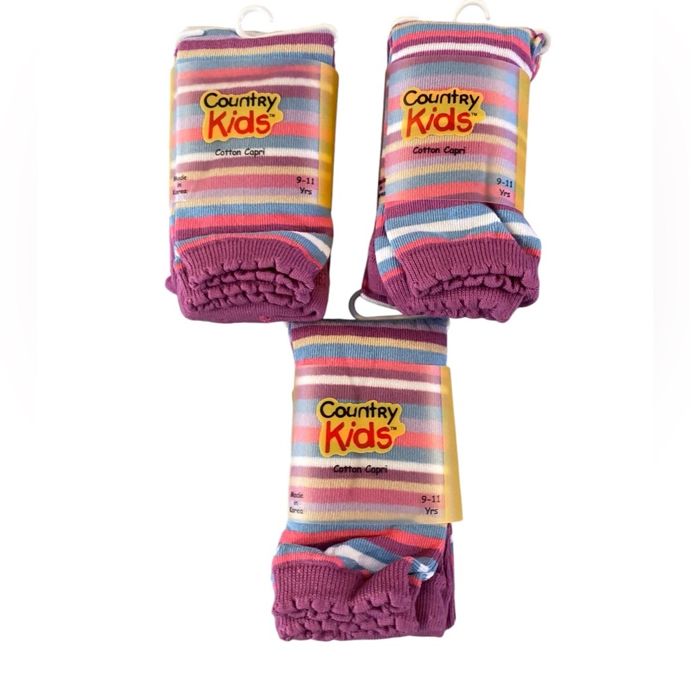 Country Kids Girls Footless Capri Length Cotton Tights 9-11 NEW includes 3 pair